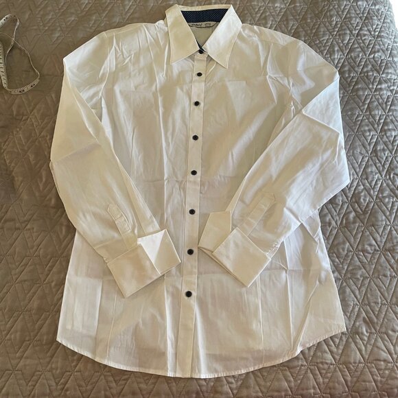 NEW Esabel C White Longsleeve Shirt w Polkadot Collar SZ L 10-12 French Cuffs - Picture 3 of 8